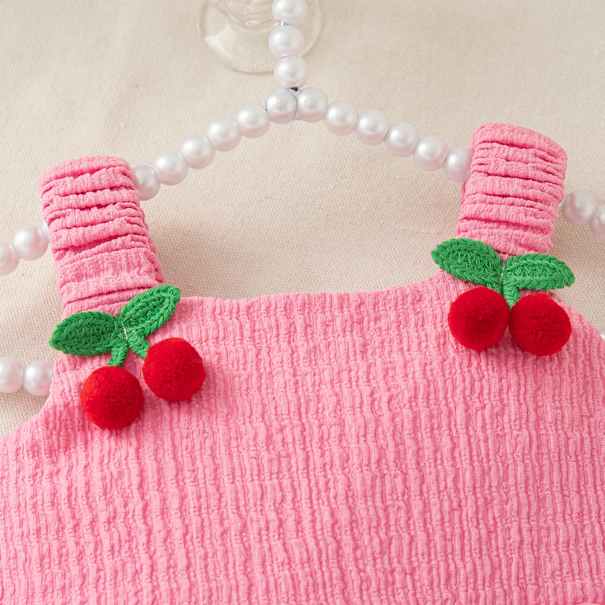 Baby Girl Pink Dress Cute Cherry Decorative Solid Color Suspender Gauze Dress Summer Casual Dresses for Girls 0-4 Years