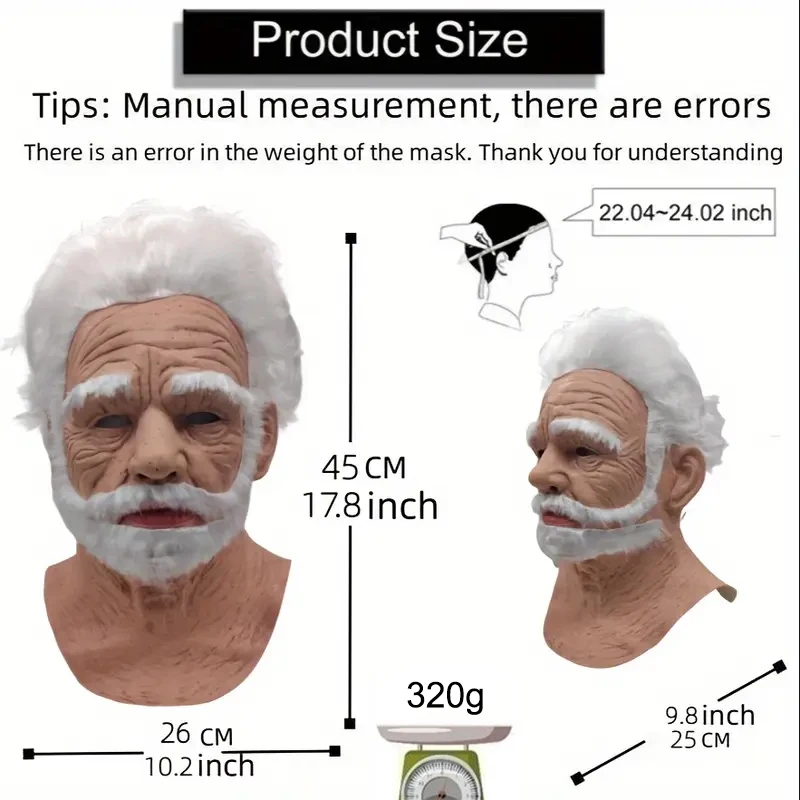 

1 Piece Halloween Decoration Man Mask Full Head Face Realistic Silicone Grandpa Mask Simulation Supplies Party Cosplay Props