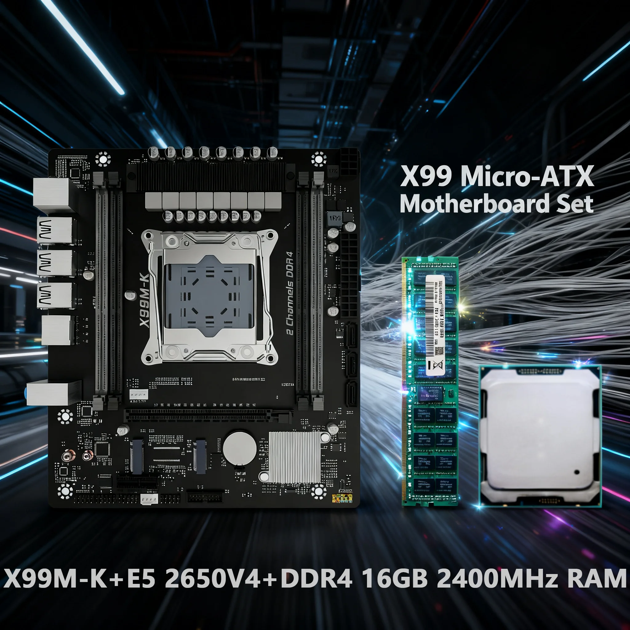 

X99M-K X99 Gaming Motherboard SET 2650V4 CPU DDR4 16GB 2400MHz RAM Dual Channel ECC M.2 NVME/NGFF M.2 WIFI M.2 for Desktop PC