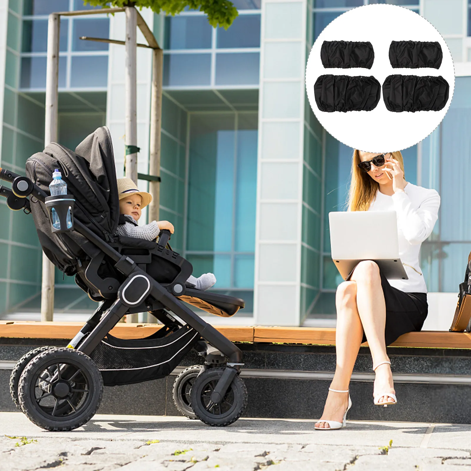 

4Pcs Baby Stroller Wheel Covers Elastic Anti-Skid Waterproof Protective Cover Foldable Tire Protector Wheel Accessory
