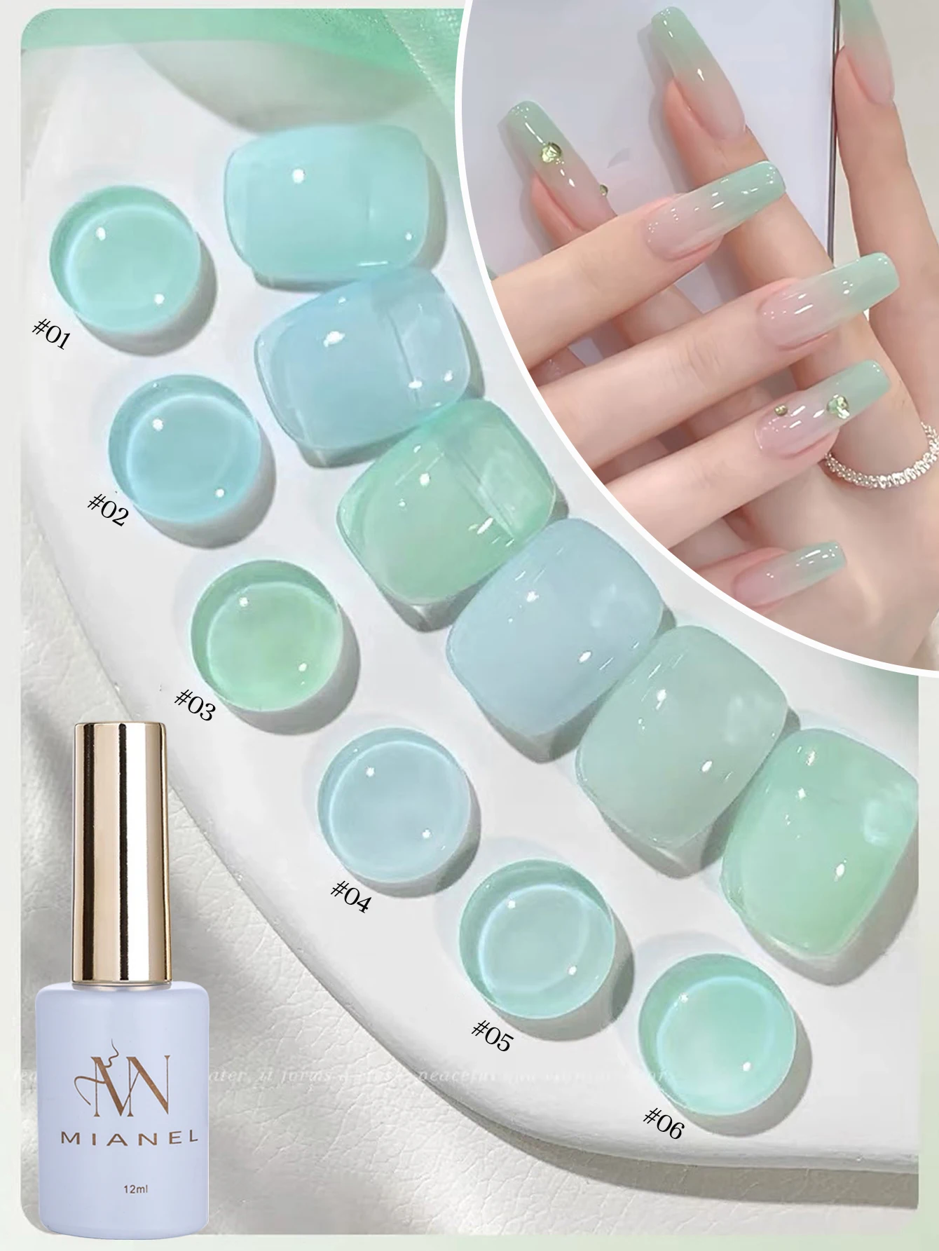 MIANEL 1-10pcs 12ML Summer Hot Selling Mint Mambo Gel Nail Polish 2025 New Ice Clear Milky Blue-green Series Gel Polish