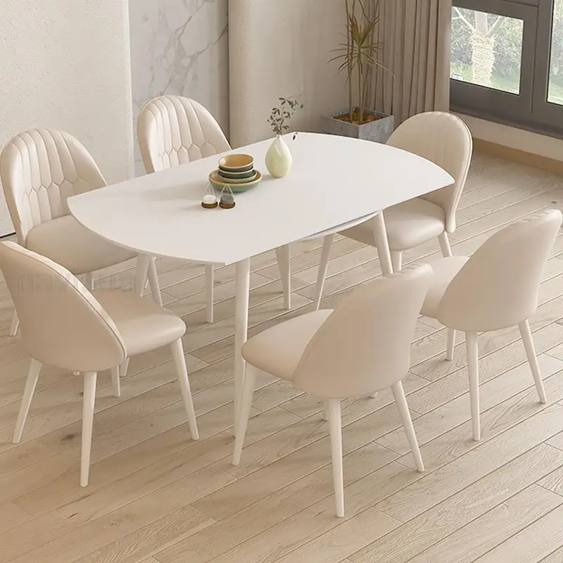 Modern Small Apartment Furniture Household White Round Table For Kitchen Rock Plate Tabletop Simplicity Function Dining Room Set