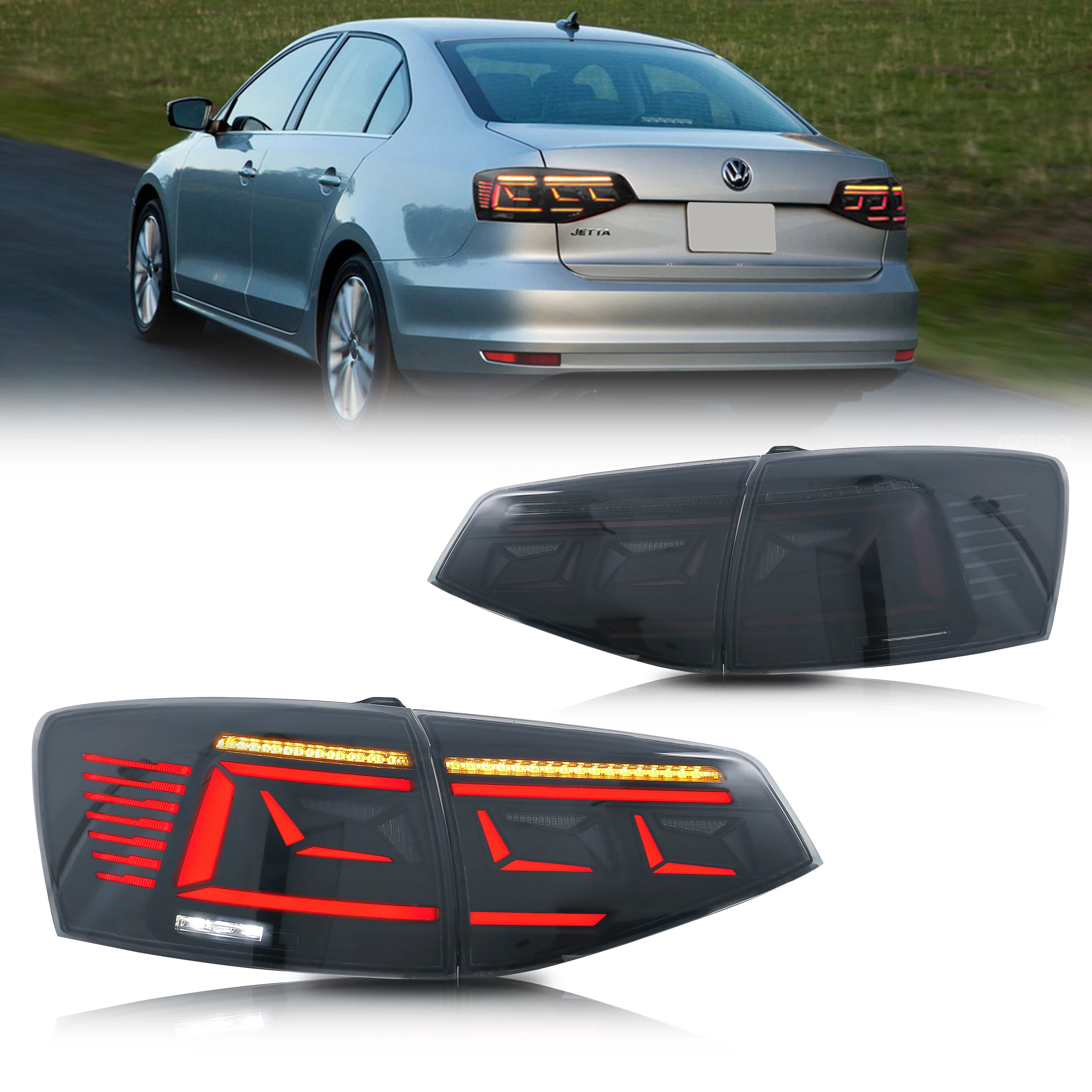 

LED Tail Lights For VW Volkswagen Jetta MK4 IV 2015-2018 Start-up Animation Sequential Indicator Black Rear Lamps Assembly