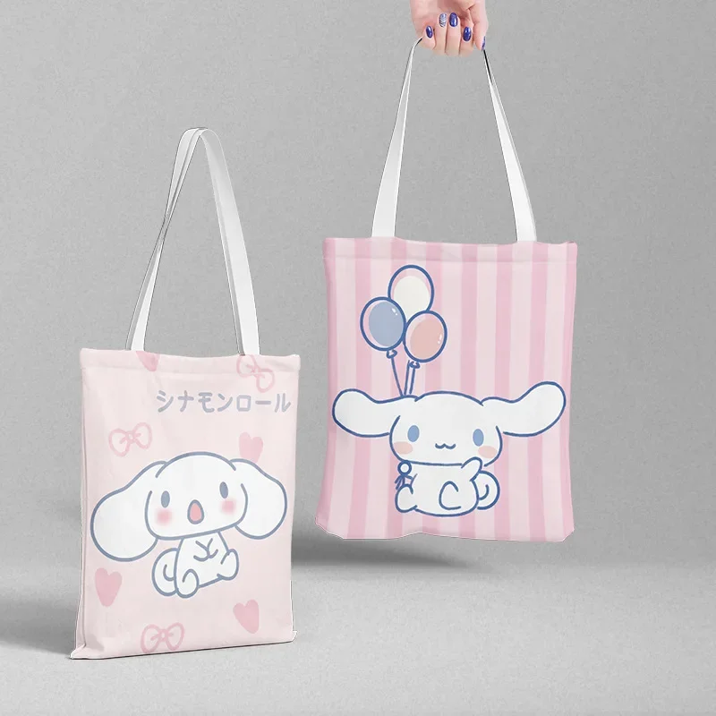 Sanrio Cartoon Canvas Bag 36x39cm Cinnamoroll My Melody Anime Peripheral Student Handbag Shopping File Bag