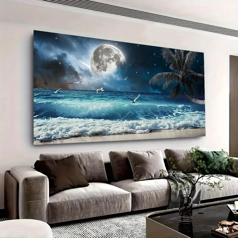 

Moon Beach Landscape Full Square Round Large 5D Diy Diamond Painting Mosaic Diamond Embroidery Rhinestone Home Decor Gift