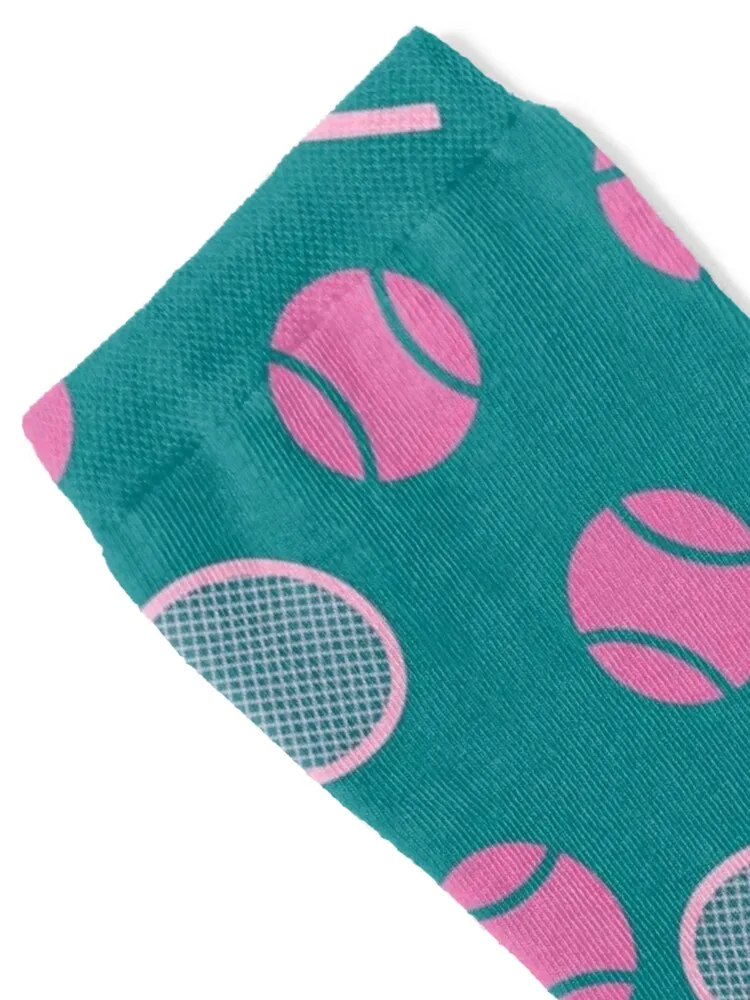 Pink tennis rackets and tennis balls on minty background Socks