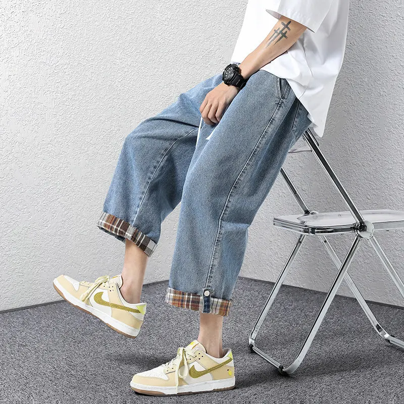 

Men's Summer Thin Denim 7 6 8 orts Casual Loose Fit Spor mid Waist Breathable Polyester Fiber Couple Friendly Basic Colors