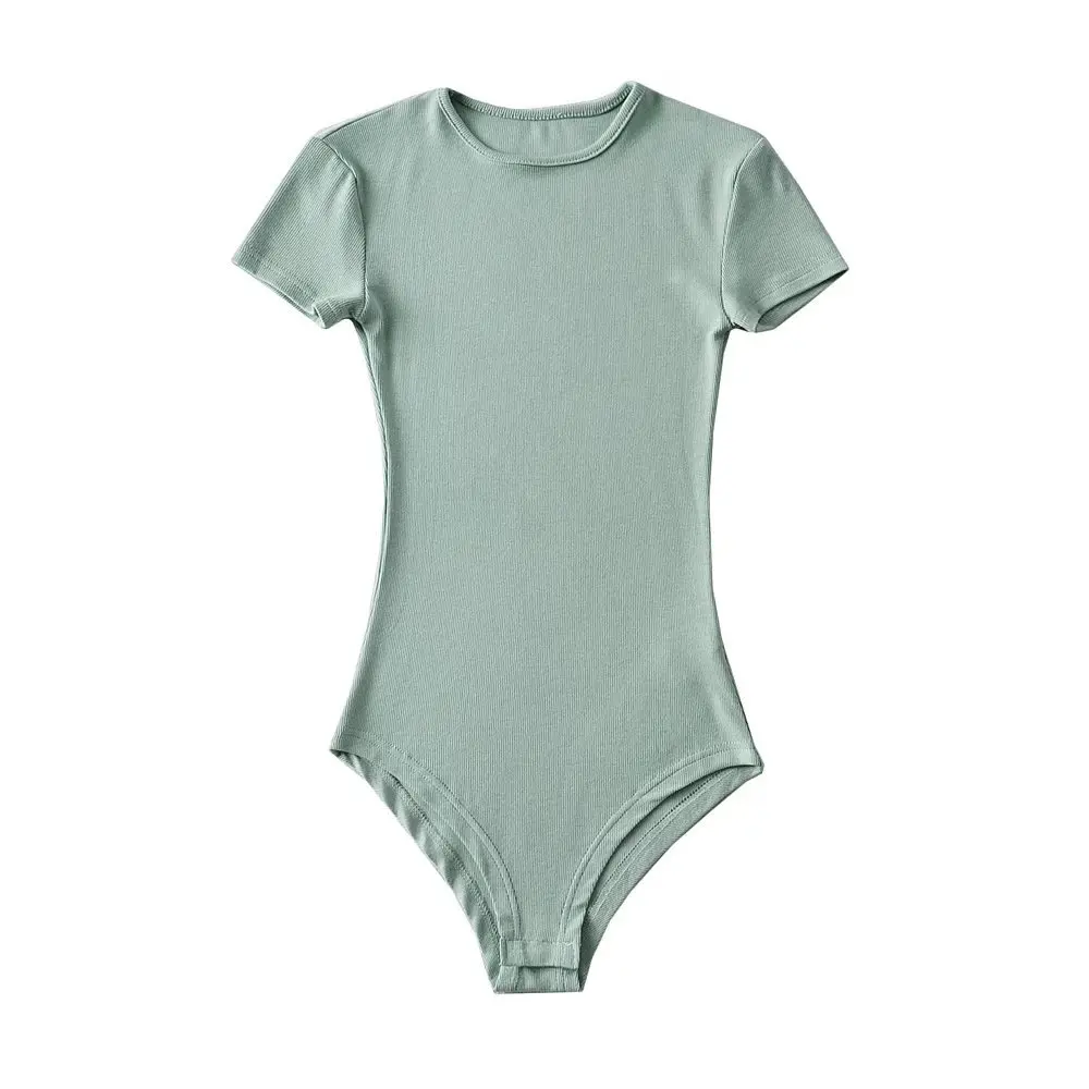 Tute estive lavorate a maglia a costine con scollo a V a maniche corte da donna Tute elastiche slim nere bianche