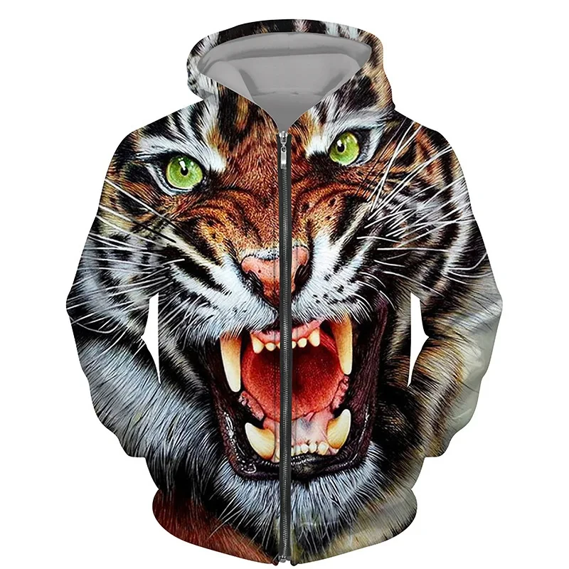 New 3d Printed Animals Tigers Zipper Sweatshirts Men Women Hooded Oversized Hoodie Kids Zip Up Sweatshirts Tracksuits Coat Tops