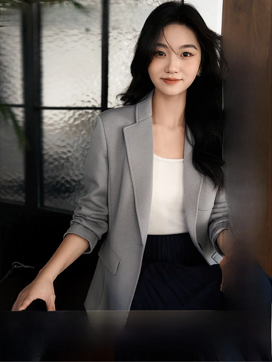 Slim Fit Knitted Woolen Suit Jacket One Button Female Style Xhange Commute Style Fashionable Business Women's Coat