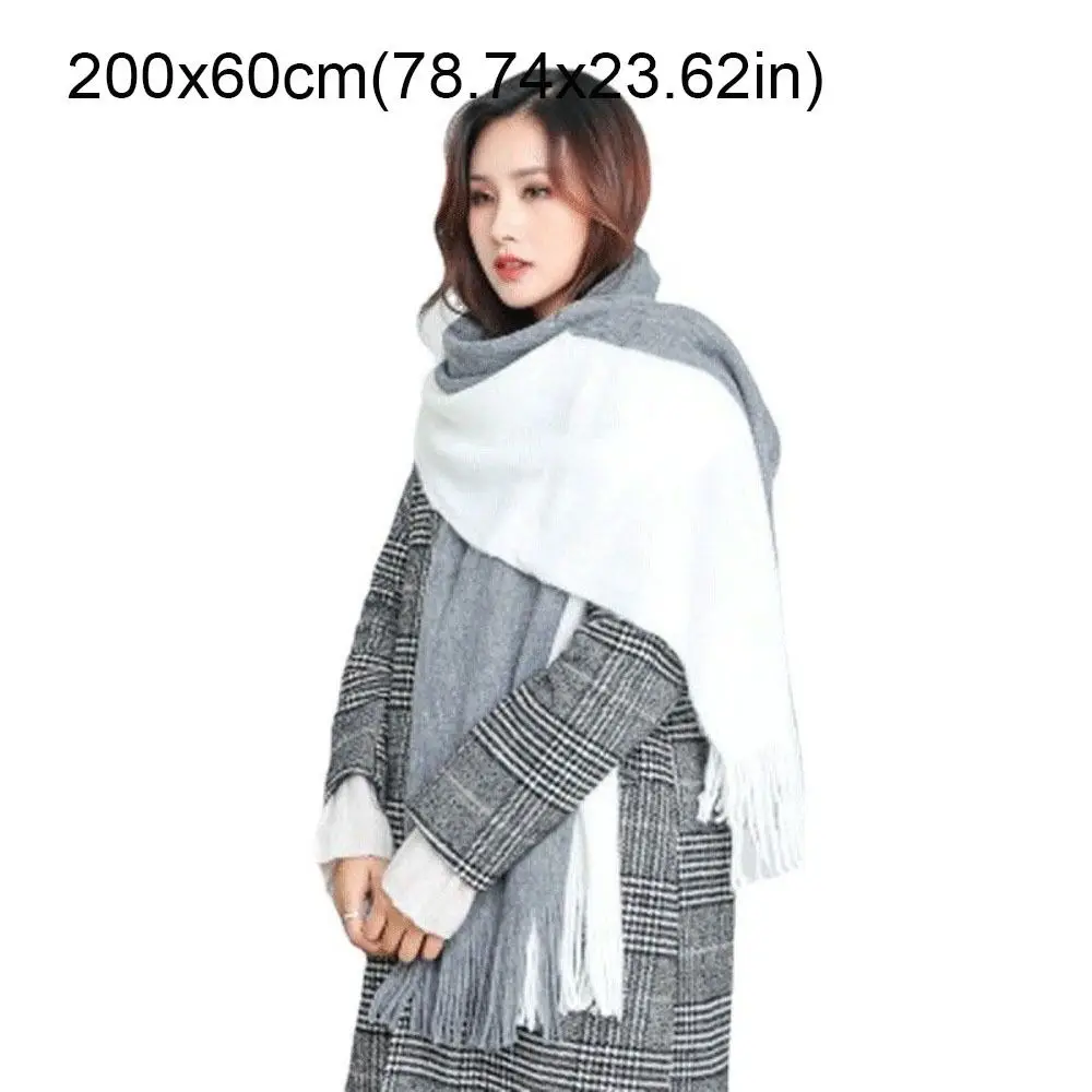 한국 스타일 여성 캐시미어 스카프 두꺼운 방풍 롱 울 태슬 스카프 부드러운 배색 겨울 넥커치프 소녀용