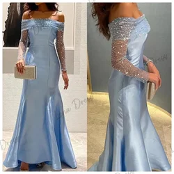 Lena Royal Engagement Dress Es Sky Blue Evening Dresses Woman Elegant Dress Woman 2024 Sequins Off the Shoulders Fish Tail Prom