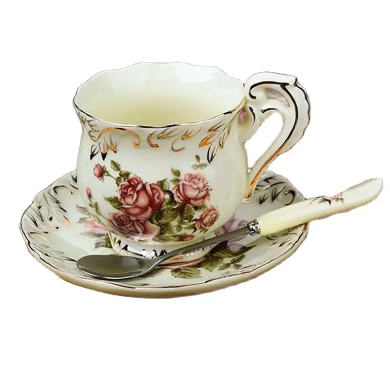 

European Porcelain Coffee Cup Plate, Creative Bone China, Chinese Afternoon Tea, 200ml, 3 Pcs