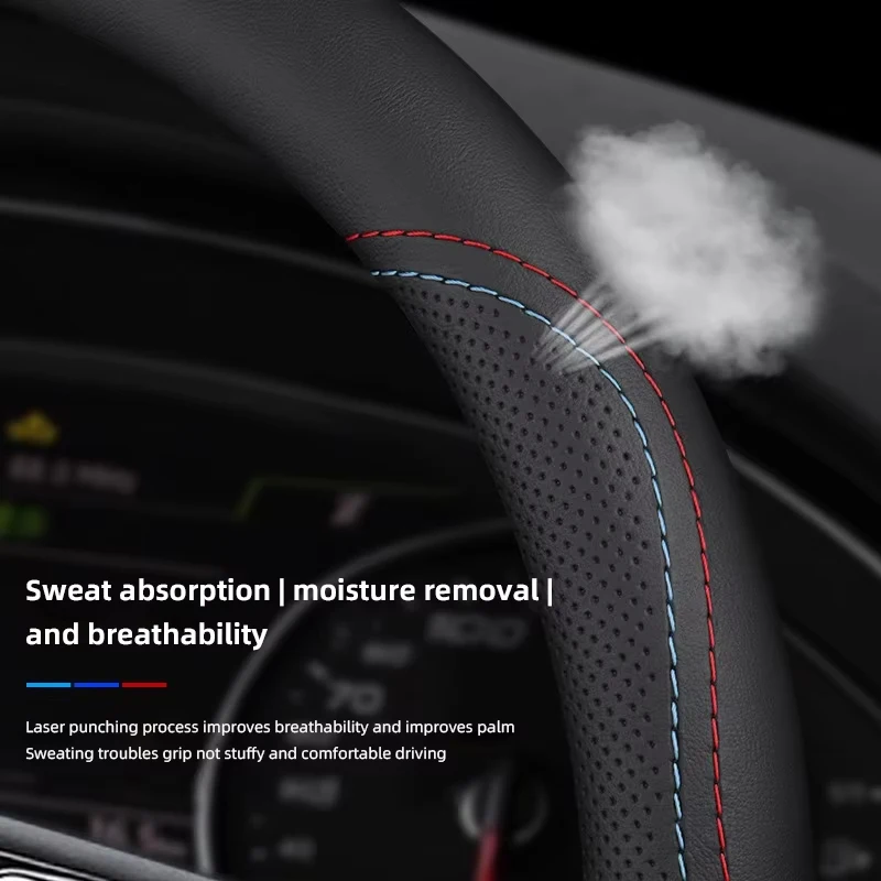 For BMW M Car Steering Wheel Cover G20 F11 E87 F30 F10 x3 G01 x5 F40 F16 M3 X1 X7 1 3 5 7 Series Leather Anti-slip Accessories