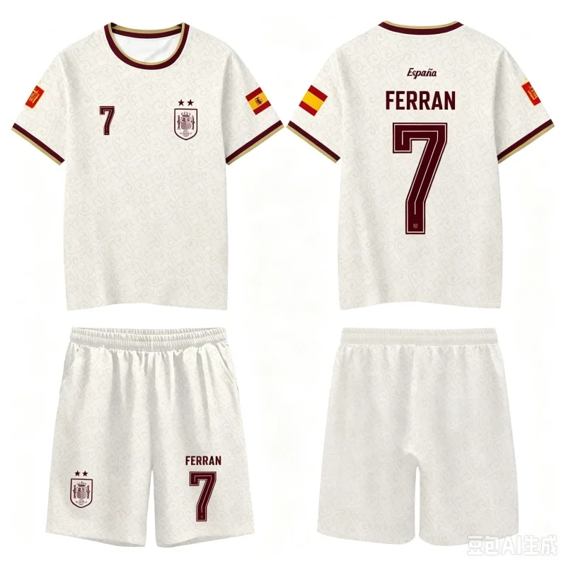 2026 Spanien Team Uniform Yamal Fußball-Uniform T-Shirt und Shorts Kurze Hosen Herren Freizeithosen Sporthosen Familien-Kinder-T-Shirt-Set – Detail 8
