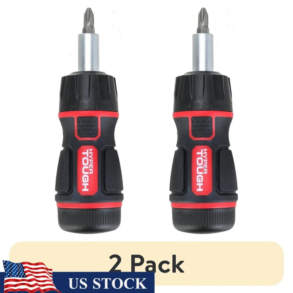 

7 Piece Stubby Ratcheting Screwdriver Bit Set Compact Reversible Driver with Comfort Grip Storage Home Garage Auto Cycling