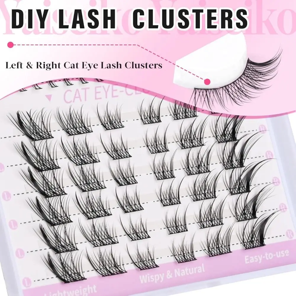 New 3D Cat Eye Self Adhesive Lashes Wispy Manga False Eyelashes Fox Natural Individual Lashes DIY Lash Extensions
