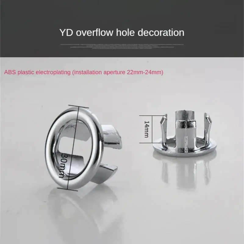 Plastic Bathroom Kitchen Basin Sink Overflow Cover Ring Insert Replacement Chrome Hole Round Drain Basin Accessory