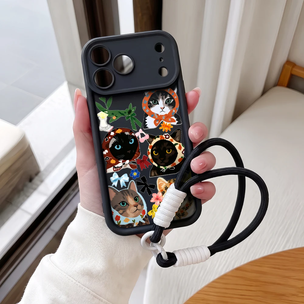 Handyhülle für Samsung Galaxy Note 20 S25 S26 Plus S24 S23 FE S25 S24 Ultra A55 A56 5G Lustiges Kopftuch Katzen-Lanyard Silikonhülle – Detail 3