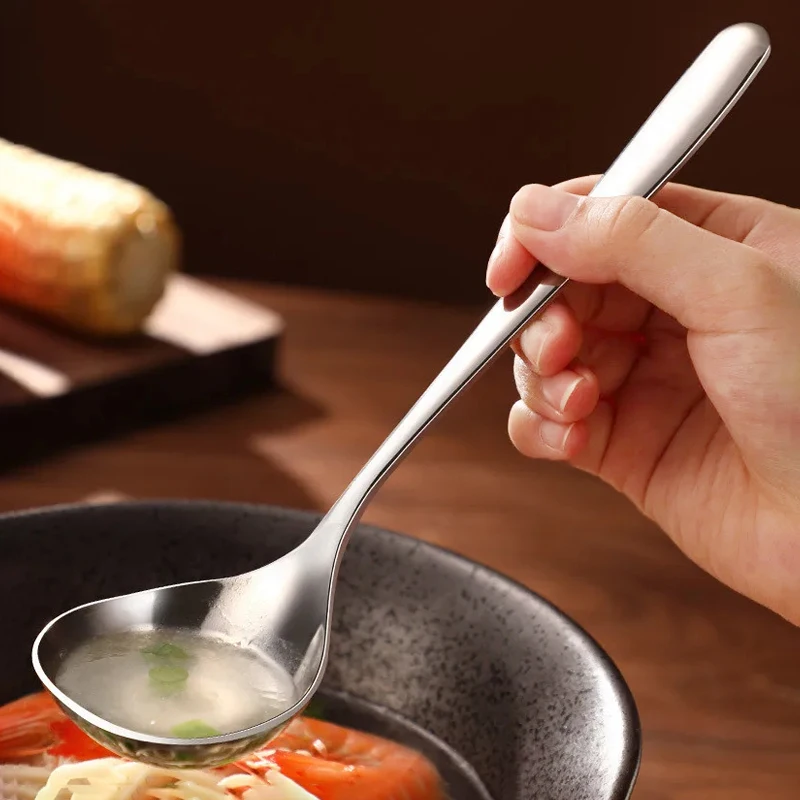 

304 Stainless Steel Soup Spoon Deepen Thickened Long Handle Tablespoon Bouillon Porridge Ladle Silver Gold Utensils for Kitchen