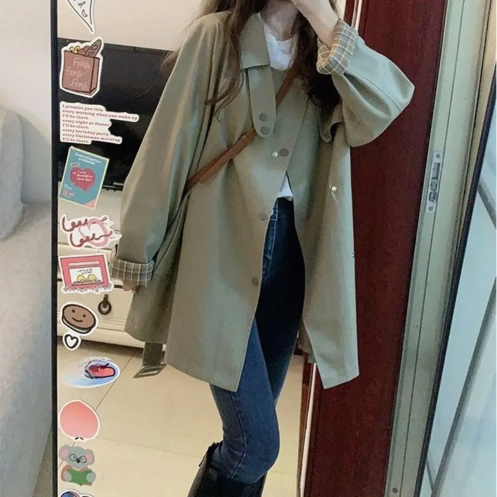 

Women's High-End Trench Coat Korean Style Long Outerwear for Spring And Autumn Unique Good-Looking Fashionable Windbreaker