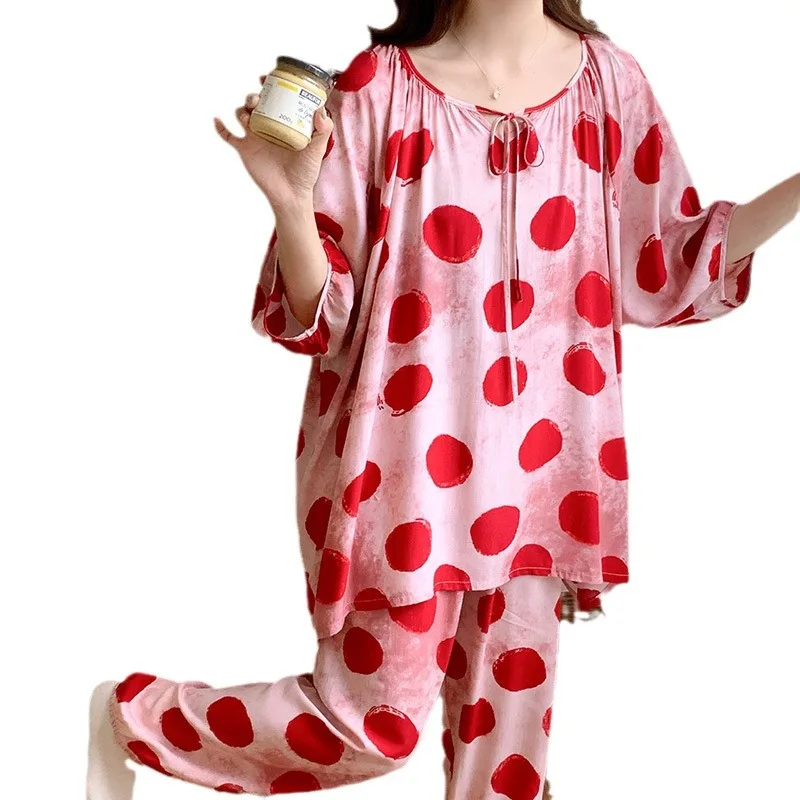 

Floral Print Pyjamas Female Set Woman 2 Piece Soft Loungewear Spring Summer New Arrived Sleepwear Loose 3 Pieces Pajamas Suit