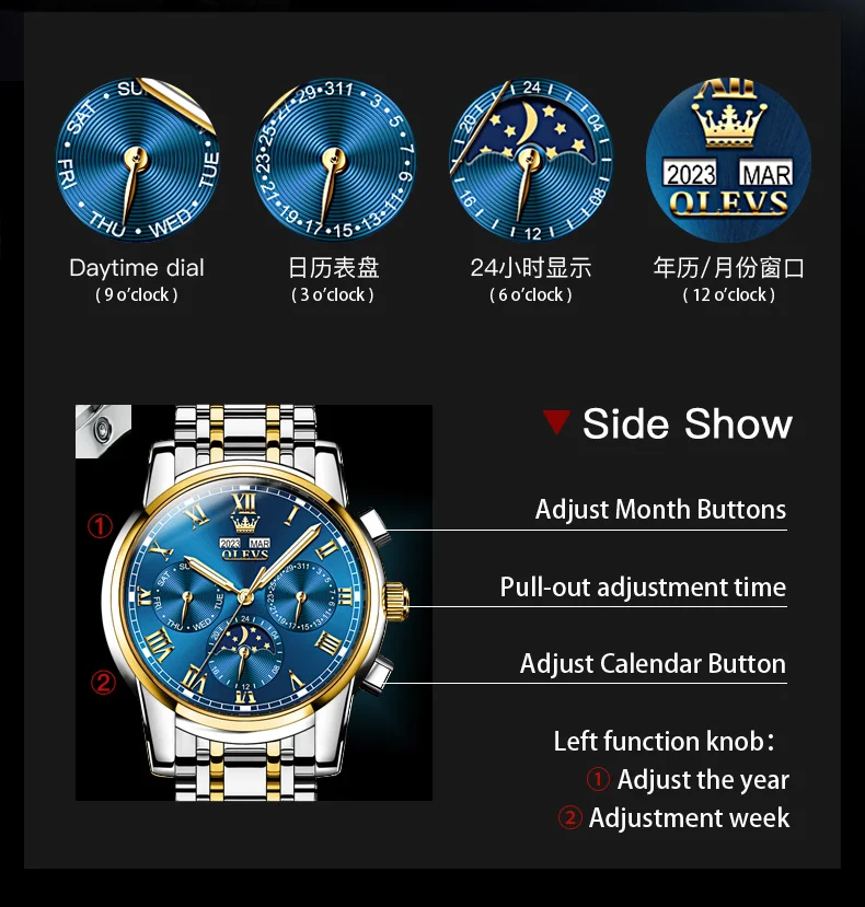 OLEVS 6692 Luxury Original Automatic Mechanical Watch for Men 24 Hour Moon Phase Waterproof Calendar Business Men\'s Wristwatch