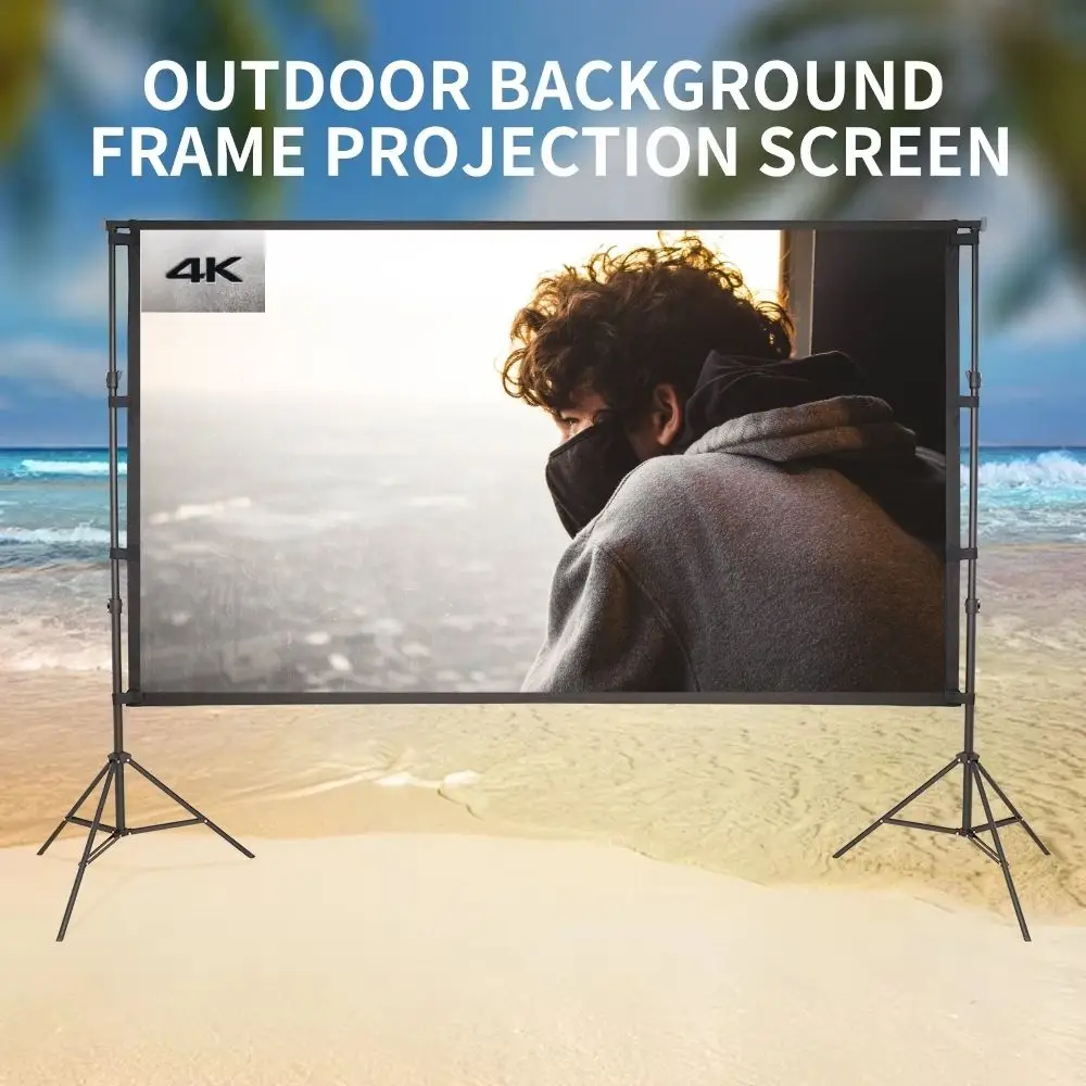 Portable Projector Screen with Background Stand Outdoor Movie Screen 120 Inch 16:9 Light-Weight Easy Setup Windproof