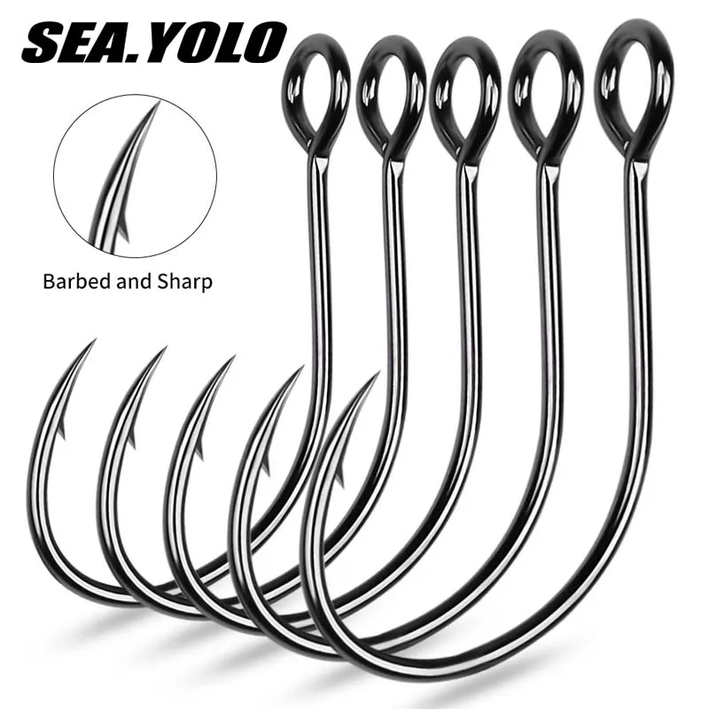 Sea. Yolo 50pcs/bag Large Circle Fly Hook Single Hook High Carbon Steel Strip Barbed Fishing Hook Soft Insect Hook Fishing Goods