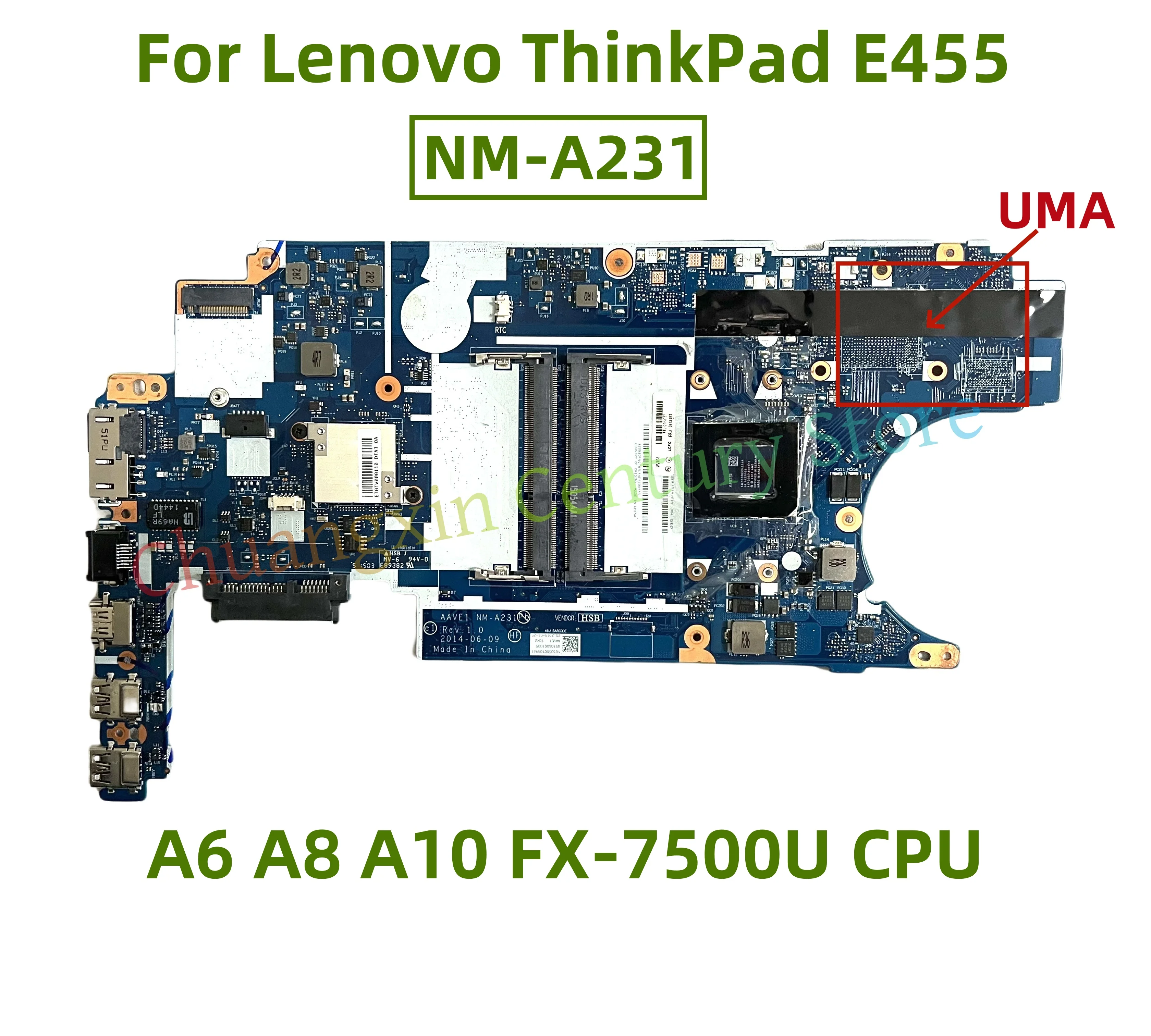 

NM-A231 Motherboard for Lenovo ThinkPad E455 Laptop With A6 A8 A10 FX-7500U CPU UMA 100% Tested Fully Work