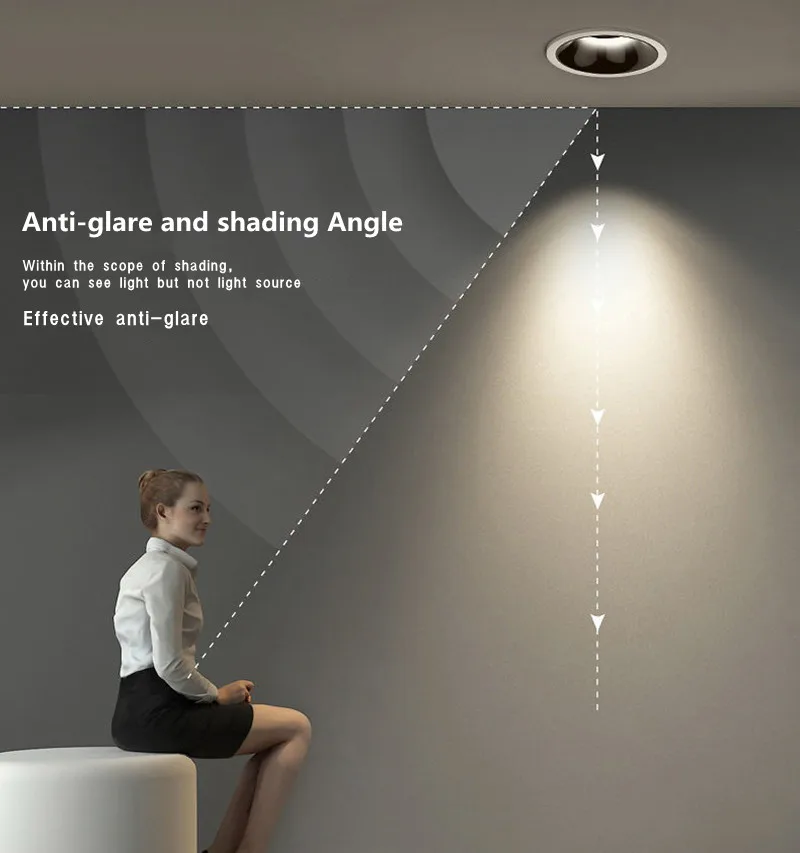 Dimmable COB Downlight Spotlight AC85-265V Anti-Glare Deep Embedded LED Ceiling Lamp Chandelier Interior Lighting Bulb