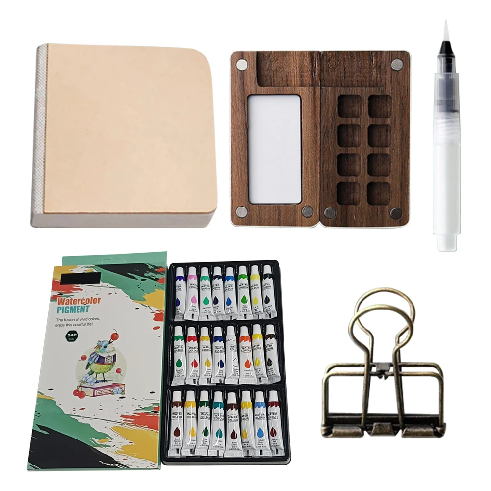 

Travel Paint Palette Pocket Artist Watercolor Set Portable Watercolor Set Wooden Grid Paint Box Gift for Kids