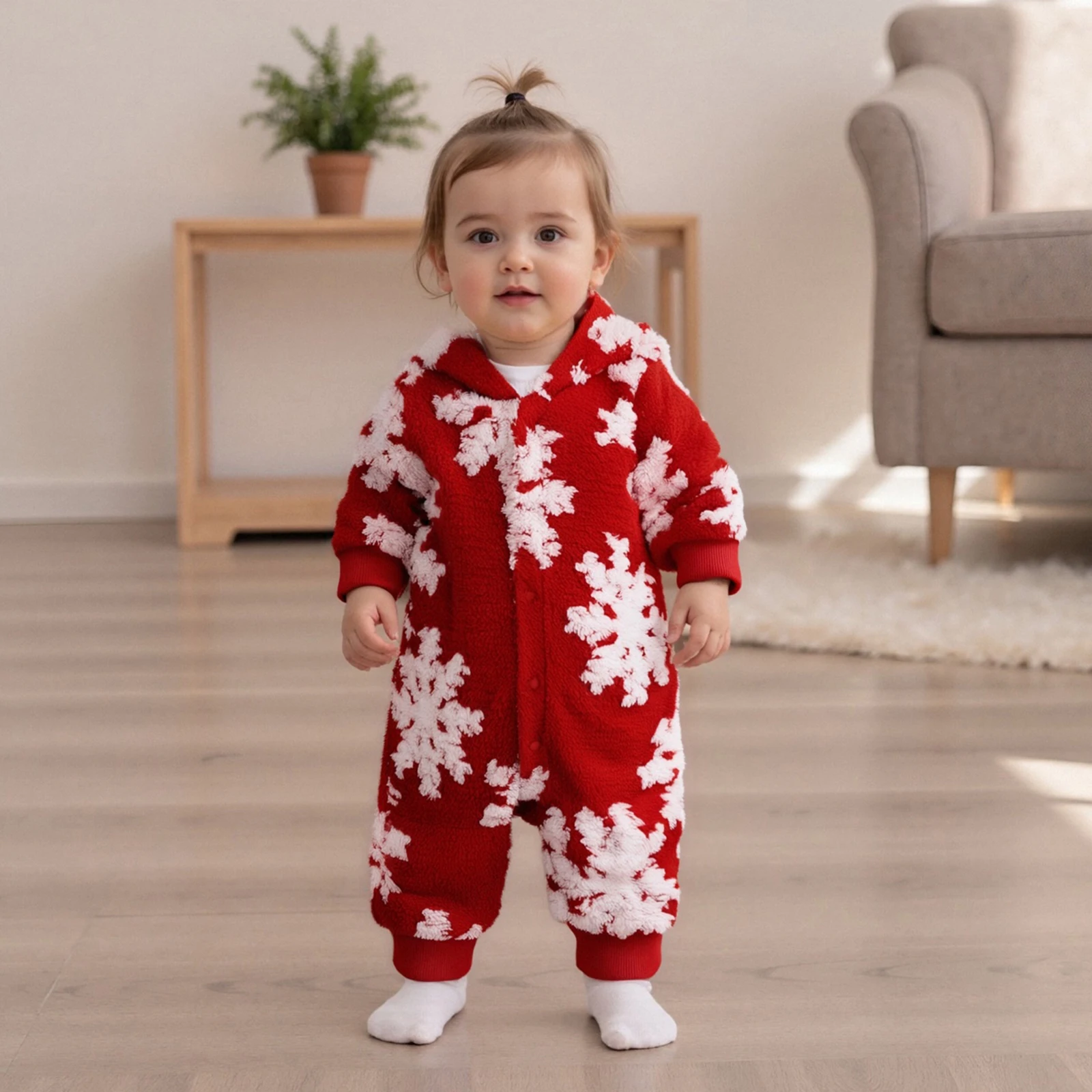 

Одежда для малышей, комбинезон с капюшоном для девочек, модные рождественские плюшевые комбинезоны с вышивкой снежинок и длинными рукавами, одежда для новорожденных