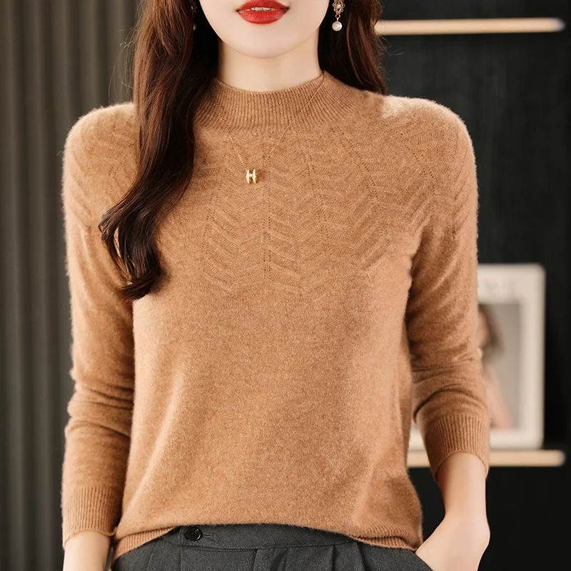 2023 New  Autumn and Winter Cashmere Sweater Women Mock Neck Pullover Long Sleeve Knitted Sweater Warm Jumper