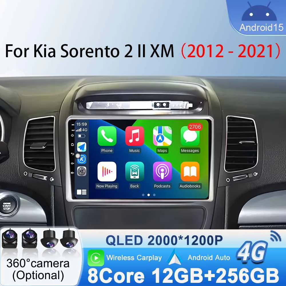 Para kia sorento 2 ii xm 2012 - 2021 android 15 sem fio carplay android auto rádio do carro estéreo multimídia player de vídeo bluetooth