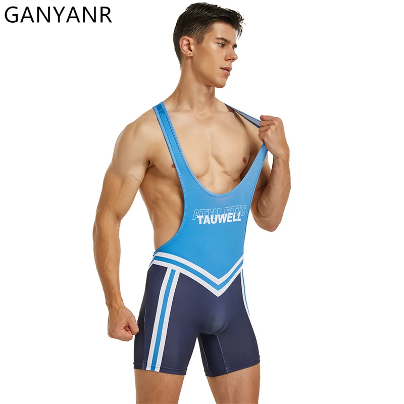 GANYANR Summer Training Suit Men Sports Set Basketball Football Singlet Wrestling Power Lifting Sweatsuit Boxing Tracksuits Gym
