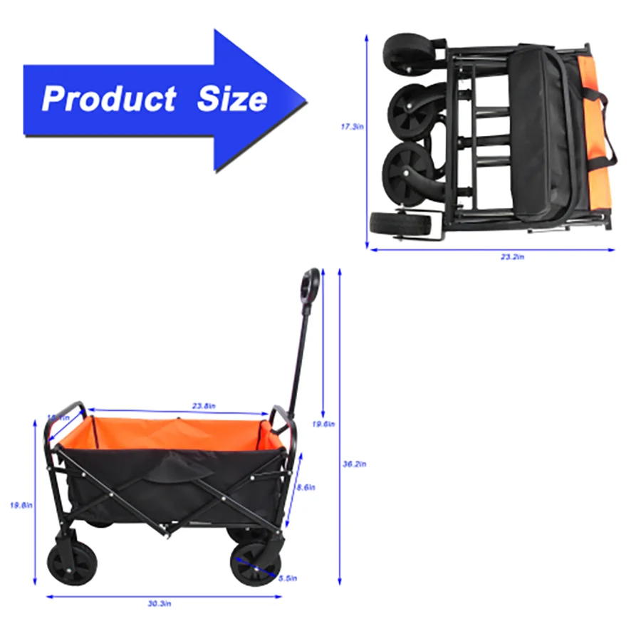 Mini Folding Wagon Garden Shopping Beach Cart (black+yellow)