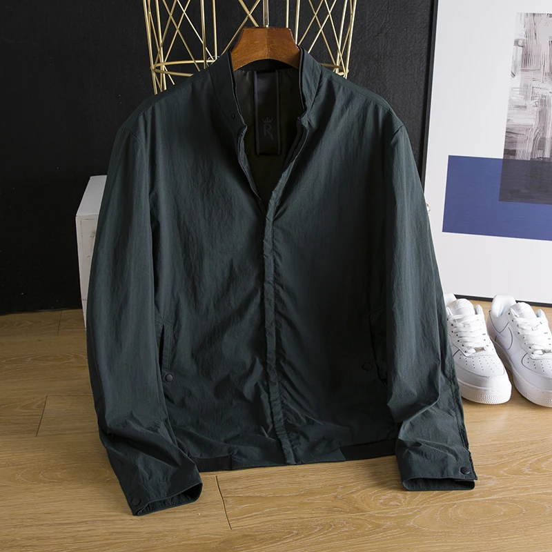 

Новинка: Мужская тонкая куртка с воротником-стойкой, модная городская модель с длинными рукавами, на молнии, однотонная верхняя одежда для молодежи