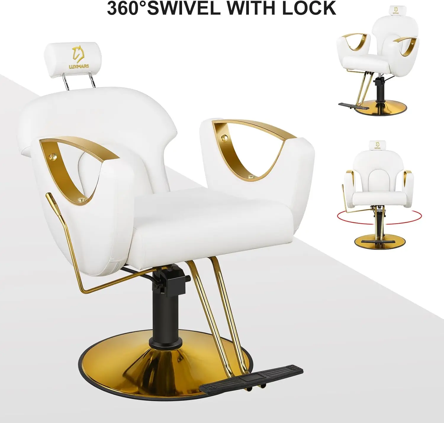 Barber Chair Hydraulic Reclining Salon Chair Styling Chair 360 Degrees Rolling Swivel Chairs for Barbershop Hair Salon White