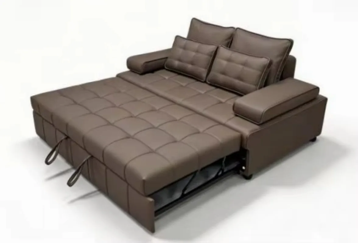Convertible retractable sofa bed with reclining armchair set, leather upholstery, suitable for home and hotel use