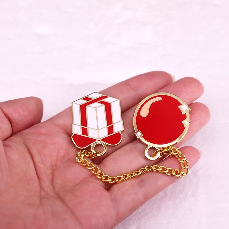 الأحمر بالون هدية صندوق مع سلسلة شارة الصلب المينا دبوس دبابيس مجوهرات اكسسوارات هدايا