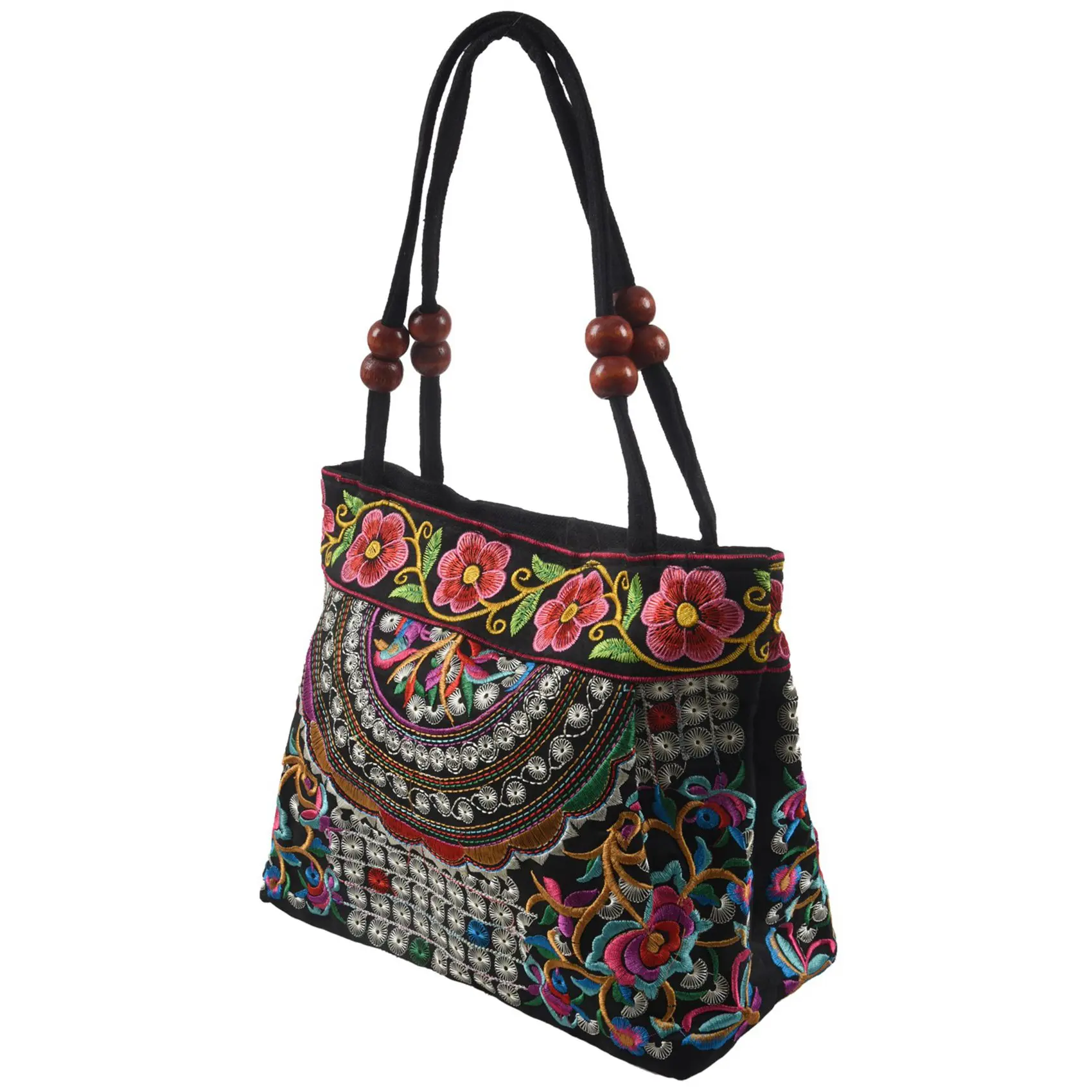 

【SEE】2 Pcs Women Handbag Embroidery Ethnic Summer Handmade Flowers Ladies Tote Shoulder Bags Cross-Body, Red Peony & Flowers