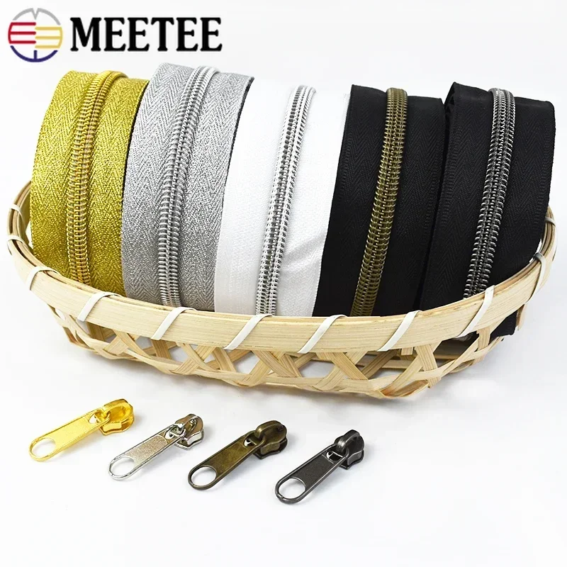 1/2/5M 3# 5# Nylon Zipper Tape and Zippers Sliders Pull Bag Jacket Garment Coil Decorative Zips Repair Kits DIY Sewing Accessory