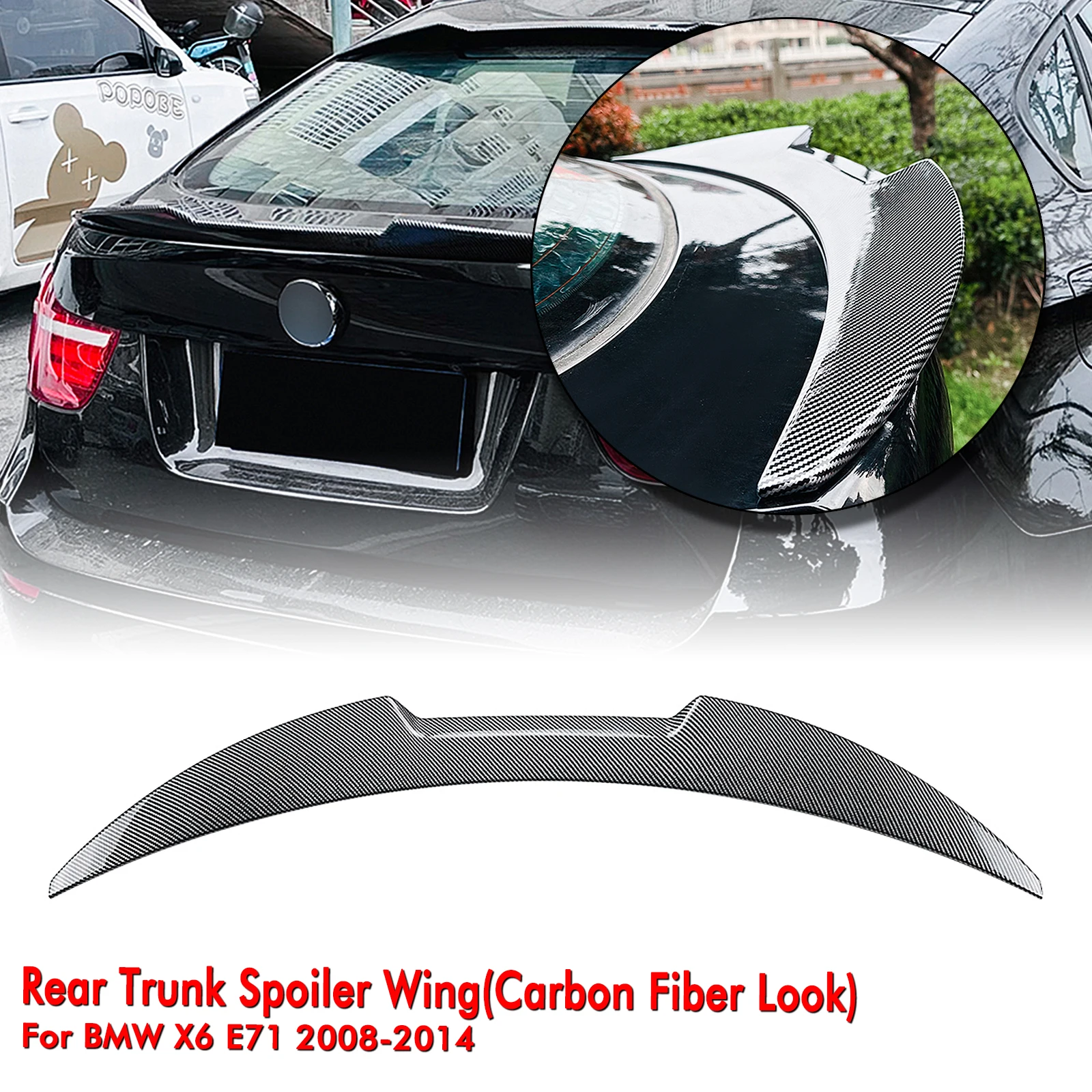 

For BMW X Series X6 E71 30d 35i 40i 40i M50i M50d F16 X6M 2008-2014 Carbon Fiber Look/Gloss Black Rear Trunk Spoiler Lip Wing