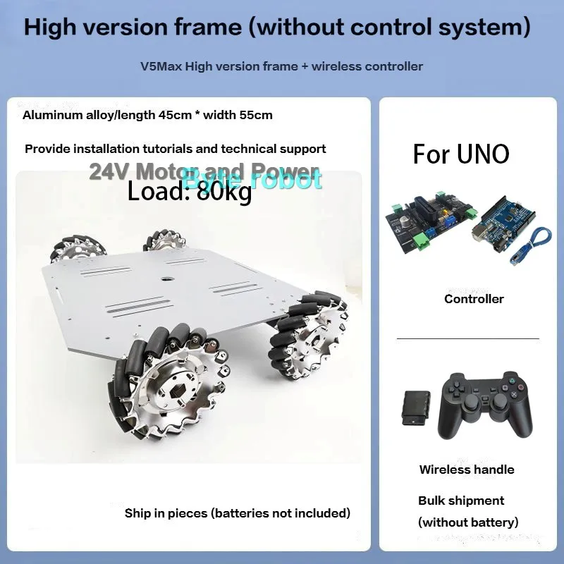 30Kg 50Kg 80Kg Grote Last 4WD Mecanum Wiel 450+450mm Plaat Autochassis met Encoder Motor Metalen Robotauto Voor ROS Onderzoekskit