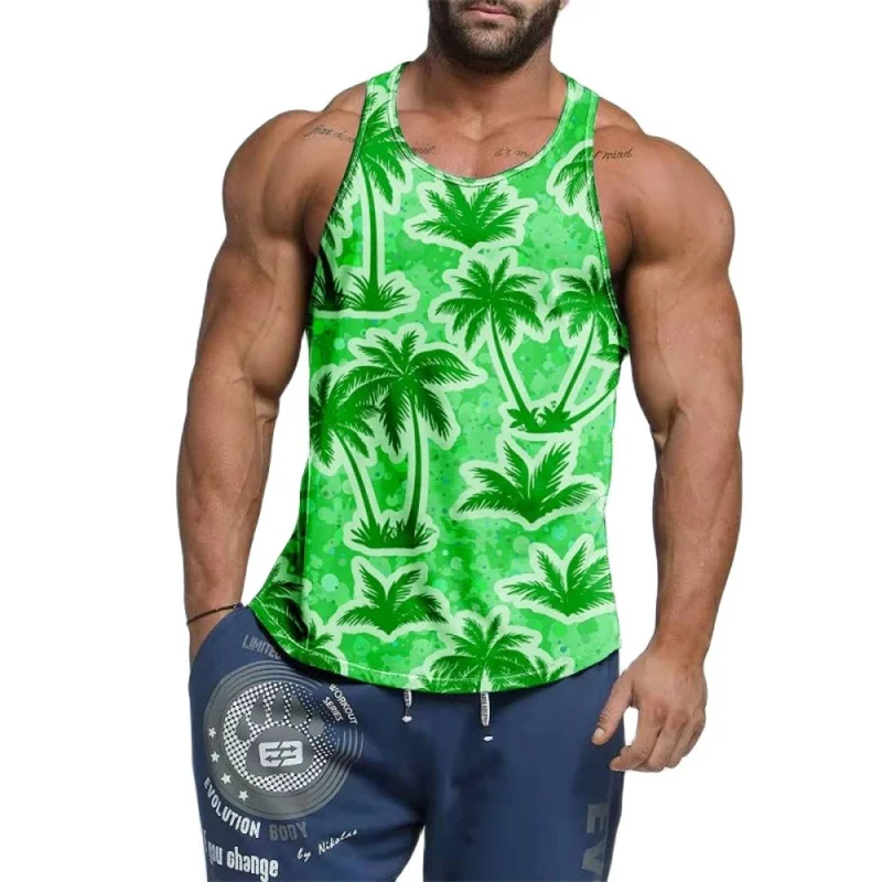 Summer Coconut Tree 3D Printed Tank Top Men Gym Clothing Breathable Sleeveless Tees Beach T-shirt Outdoor Sports Gym Vest Tops