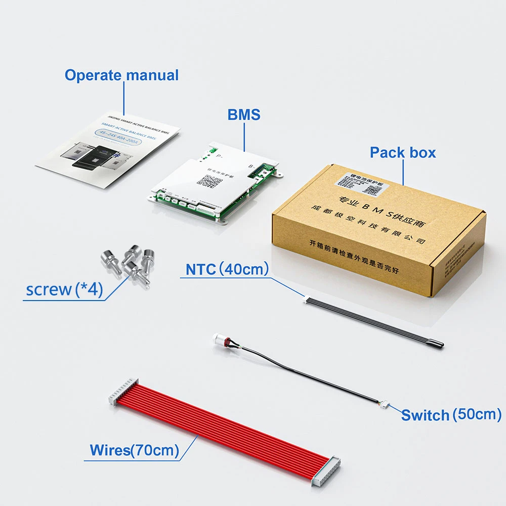 Balancer esperto de JIKONG BMS com Balacne ativo, bateria do Li-íon, BMS, 4S ~ 24S, 40A ~ 80A, LifePo4, BT, RS485, 0.6A