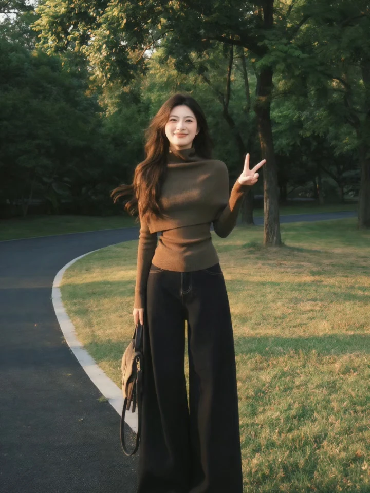 

Faionable Asymmetrical Autumn Winter oulder Wrap Set Ele Miss Sister Sle Soft Polyester Knitted Long Sve Casual ...