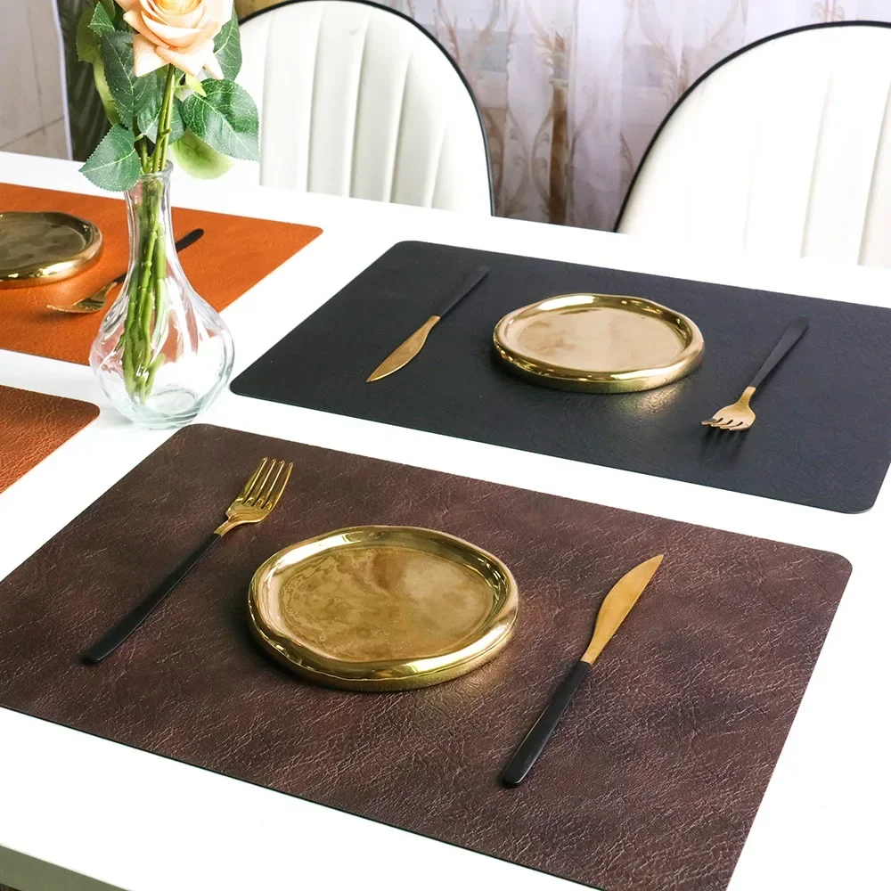 Cowhide-Texture PVC Leather Placemats Waterproof Oil-Resistant Heat-Resistant Coffee Mats Dining Tables Western Dining