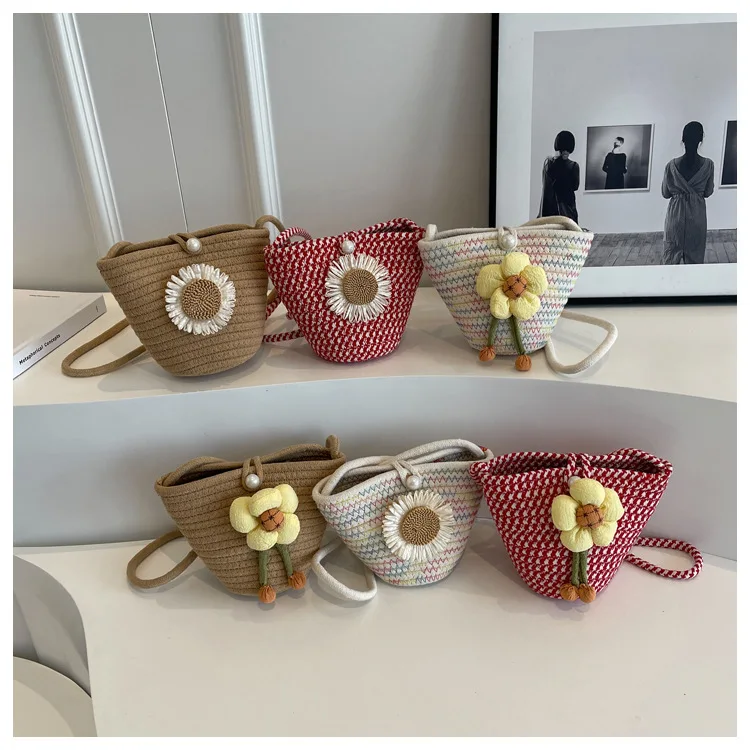 

Плетеная сумка ручной работы на одно плечо для женщин, модная сумка с милыми цветами, сумка через плечо, пляжная сумка для женщин